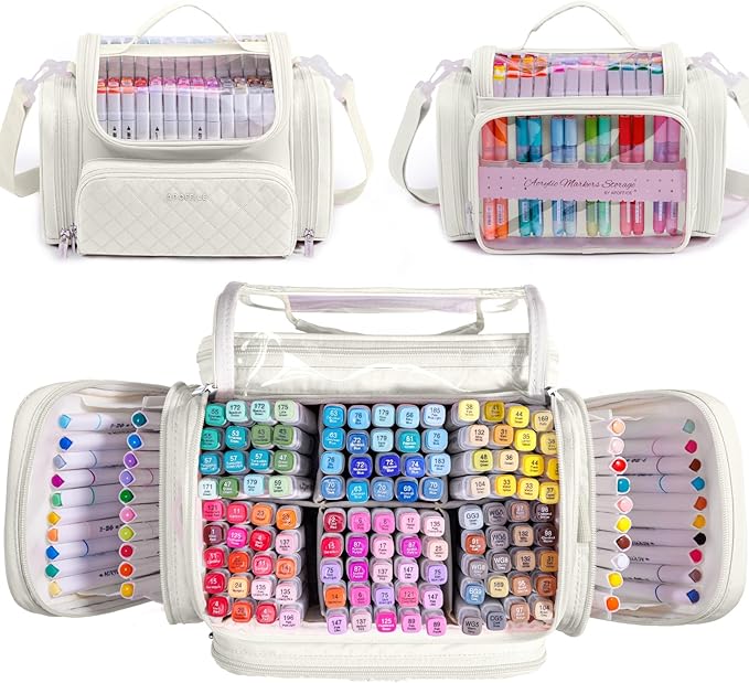Marker Organizer Case Bag for 200-300 Markers – Large Art Supply Storage Bag with Detachable Dividers, Travel Marker Holder for Alcohol Markers, Brush Pens, Colored Pencils & Craft Supplies by APOFFICE