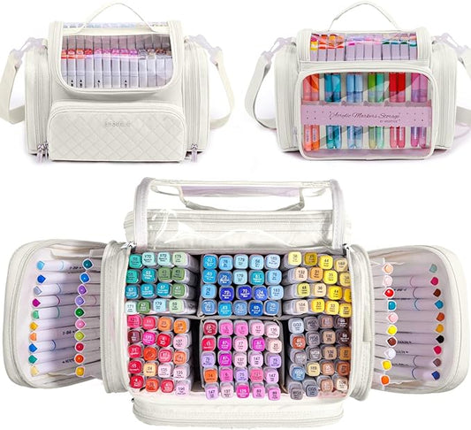 Marker Organizer Case Bag for 200-300 Markers – Large Art Supply Storage Bag with Detachable Dividers, Travel Marker Holder for Alcohol Markers, Brush Pens, Colored Pencils & Craft Supplies by APOFFICE