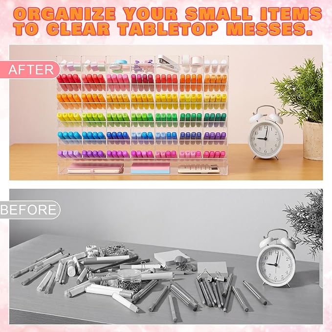 MotiMind Acrylic Pen Organizer Storage for 520 Markers Vertical Marker Organizer Acrylic Pen Display Holder for Office Desk Desktop Stationery Pencil Storage, Clear, 21 x 4 x 14.5 - Image 3