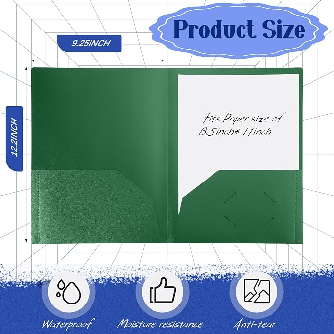 Patelai 50 Pack Plastic Folders with Pocket Bulk 2 Pocket Heavy Duty Letter Size Folders Business Card Holder for School Office File(Multi Colors) - Image 2