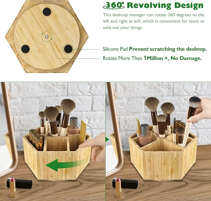 Bamboo Art Supply Organizer,Rotating Pencil Holder Back to School Supplies | Hold 350+ Pencils, for Pen, Colored Pencil, Art Brushes, Desktop Storage Caddy for Classroom & Art Studio - Image 5