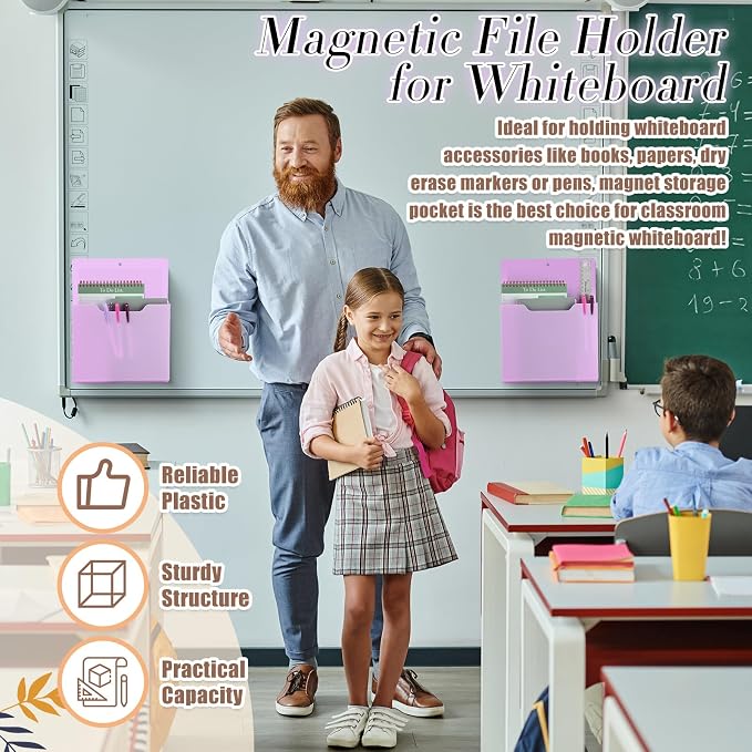 Epakh 6 Pack Magnetic File Holder Back to School Supplies Magnetic Paper Organizer Wall Mounted Mail Magazine Storage Pockets for Refrigerator, Whiteboard, Office, Classroom(Purple) - Image 5