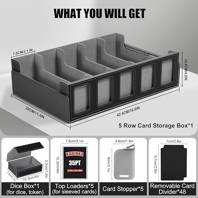 Kabinka Trading Card Storage Box with Commander Display, 5-Row Deck Case with Removable Lid; 3900+ Card Organizer for MTG TCG PTCG Sports Card, Top Loaders Storage Box (Black) - Image 3