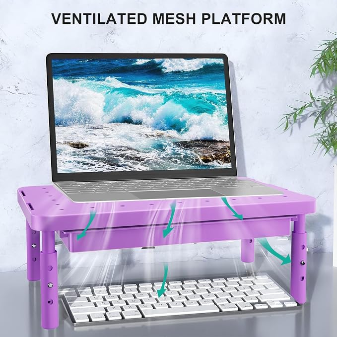 WALI Computer Monitor Stand with Storage, Monitor Riser 3 Height Adjustable | Laptop Riser with Airflow Vents, Desk Organizer for Computer, Printer, Notebook (PTT002-V), 1 Pack, Violet - Image 4