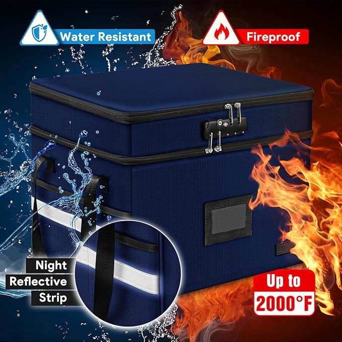 Fireproof File Oganizer with Lock, 2 Layer Fireproof Document Box Storage | Portable File Cabinet Storage Box with 5 Tab Inserts & Handle for Hanging Letter, Legal Size Folder, Certificate - Image 3