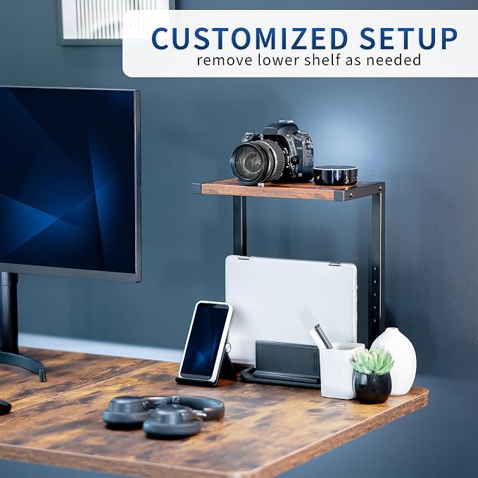 VIVO Vintage Brown Clamp-on 13 inch 2-Tier Desk Shelf, STAND-SHELF2C-N | Above or Below Desk, Rustic 2 Level Shelving Unit for Table Accessories Gaming Devices & More, Storage Tray Desktop Organizer - Image 7