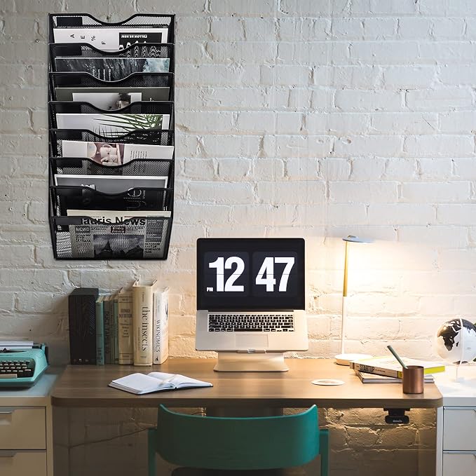 8 Pocket Mesh Hanging Wall File Organizer, Wall Mounted Mail Paper Document Folder Holder, Clipboard Storage Organization Magazine Rack with Nametag Label for Office Home School, Black - Image 3