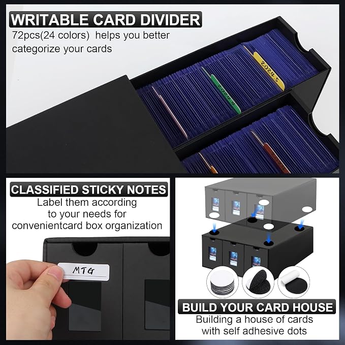 Card Storage Box,14400+ Trading Card Storage 2700+ Toploader Card Storage Box for Commander Display,with 72 Dividers, Labels & Tapes,Fit for TCG, MTG - Image 4