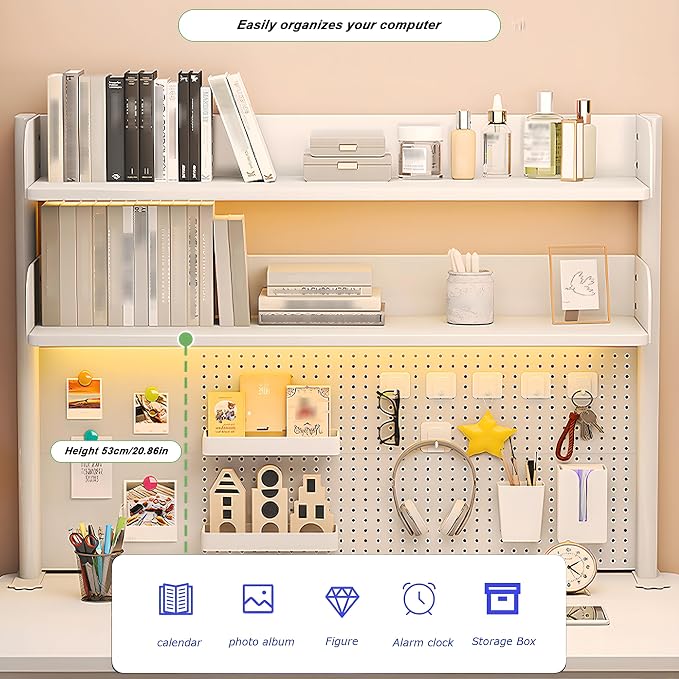 Clamp On Desk Organizer Shelf, White Desk Extender Pegboard Workstation,Computer Desk Accessories for Office, Privacy Panel for Gaming Desk,23.6/31.4/39.3in Desktop Shelving (white, 100cm/39.3in) - Image 6