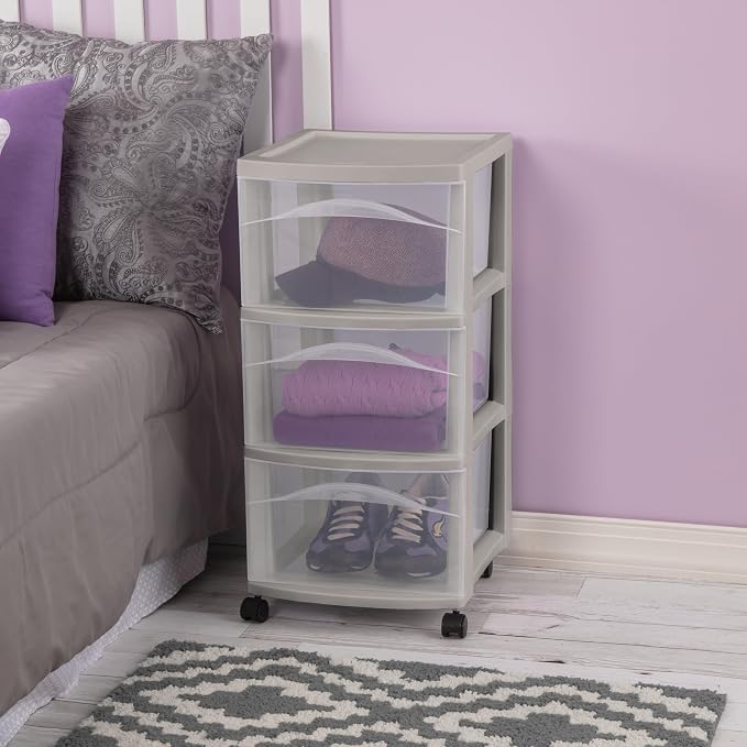 Sterilite 4 Pack 3 Drawer Storage Cart, Rolling Organization, Grey Pumice - Image 2