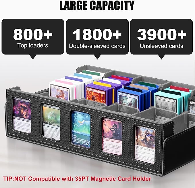 Kabinka Trading Card Storage Box with Commander Display, 5-Row Deck Case with Removable Lid; 3900+ Card Organizer for MTG TCG PTCG Sports Card, Top Loaders Storage Box (Black) - Image 2