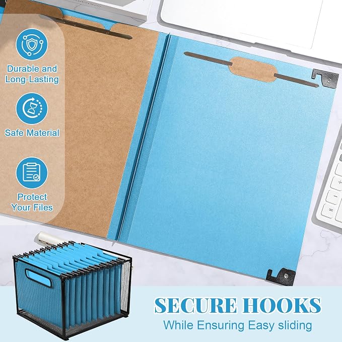 Henoyso 10 Pcs Hanging Classification Folders Bulk with 2 Prongs, 1 Divider Letter Size, 2 Inch Expansions Pressboard File Folder, 1/3-cut Tab File Organizer (1 Divider,Light Blue) - Image 4