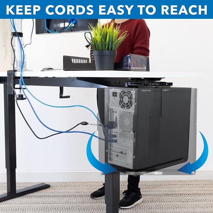 Mount-It! CPU Under Desk Mount Bracket - Computer Tower Wall and Under Counter Holder, 360 Degree Swivel Adjustable Height and Width Wall-Mountable - Image 4