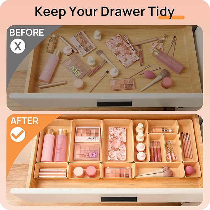 Vtopmart 25 Pack Plastic Drawer Organizers with Non-slip Rubber Pads | 4-Size Versatile Makeup Organizer, Storage Containers Small Bins for Makeup, Jewelries, Bedroom, Kitchen Utensils and Office - Image 3