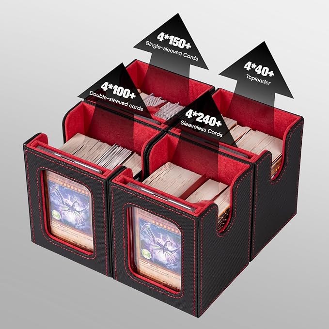 Card Storage Box MTG Deck Box, Trading Card Storage Box, Commander Deck Box, 500+Double-Sleeved Cards,TCG Sports Cards Storage, Mtg Commander Deck Box(Black&Red) - Image 6