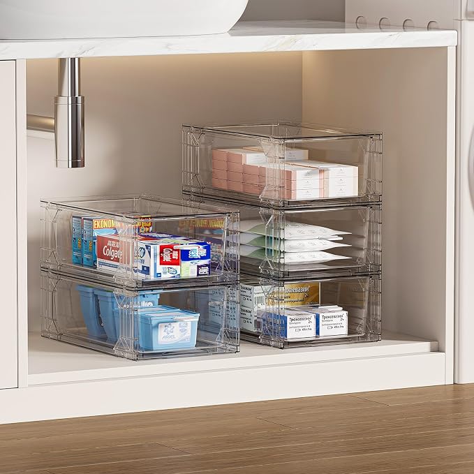 clear Drawer-Type Plastic Storage Box Bins Organizer，Family First Aid Kits Medicine cabinet Box Organizer,Closet ，Shelf，Ointments, Adhesive Bandages，Cosmetics,Office Items (clear, ZZ6L) - Image 5