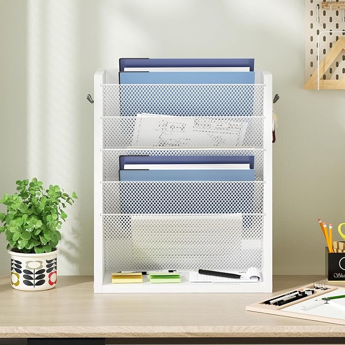 Mail Organizer Wall Mounted, 6-Slot Hanging File Organizer with Key Holder | Mail Sorter, Wood Letter Holder for Envelopes Bills Magazine Folders Papers Accessories for Home Office, White - Image 2