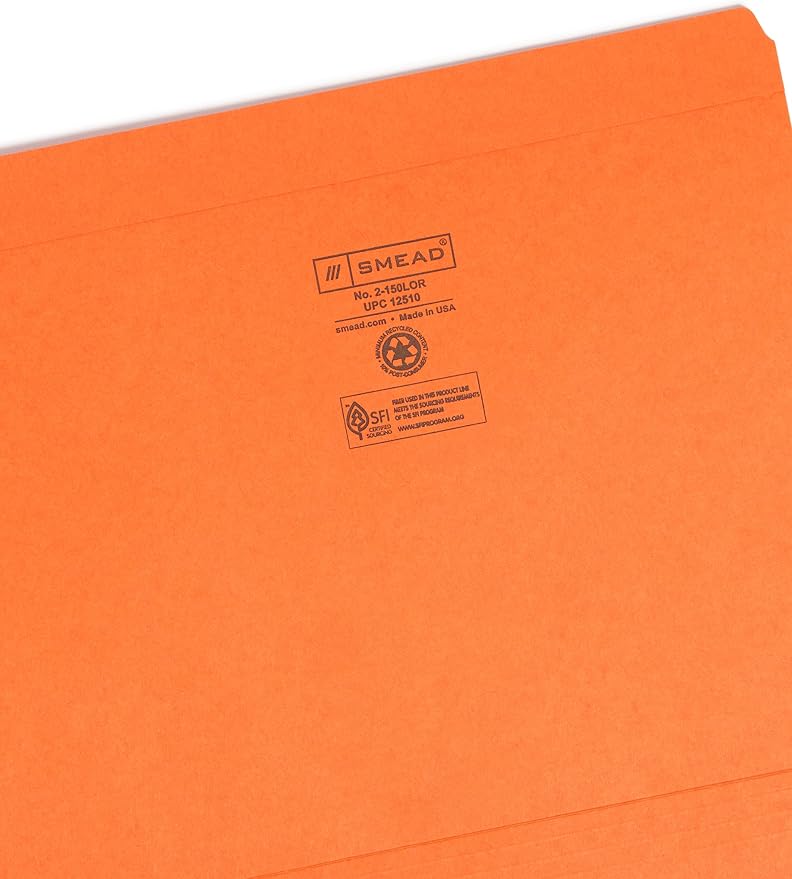 Smead File Folder, Reinforced Straight-Cut Tab, Letter Size, Orange, 100 per Box (12510) - Image 3