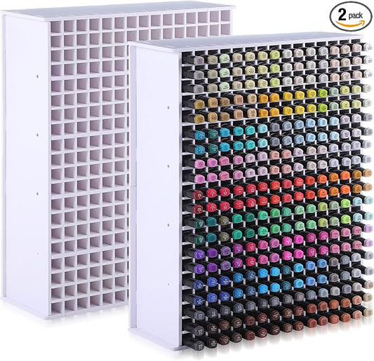 2 Pack Marker Storage Organizer, 600 Slots Total Art Supply Holder for Desk, Marker Rack with Removable Dividers for Colored Pencils & Paint Brushes (16.73 x 13.58 x 5.12 inch) by Sunnychicc