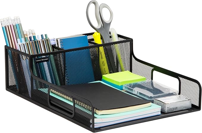 Mind Reader Desktop Organizer, File Storage, Accessory Storage, Workspace, Office, Metal Mesh, 11.5" L x 14.75" W x 5.5" H, Black by MindReader