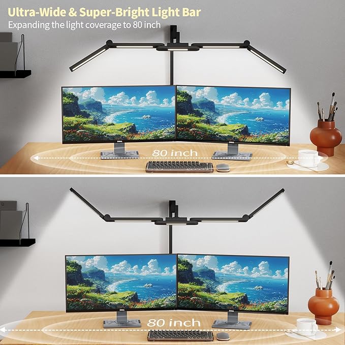 41" Led Desk Lamp with Clamp, Architect Desk Lamp,24W Ultra Bright Auto Dimming Computer Light，Eye-Caring Task Lamp for Home Office, Reading, Study, Dual Monitors, Workbench (Black)