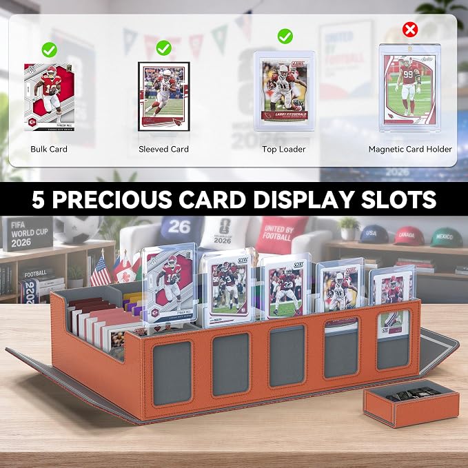 Kabinka Football Card Storage Box with Window Display, 5-Row Sport Card Storage Box, 3900+ Card Deck Box for Football Sports Card TCG, 5 Top Loaders, 5 Stoppers, 48 Dividers, 1 Dice Tray(Football 1) - Image 5