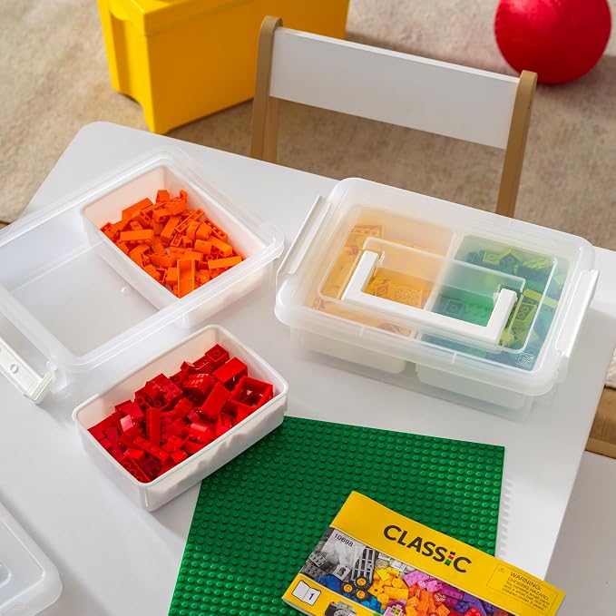 IRIS USA Storage Bins with Lids |Made in USA| 1 Qt - (2-Pack) - White | Built-In Handle Tote / 2 Removable Organization Trays / Plastic Containers for Crafts & Art Supplies / Interlocking Latches - Image 3