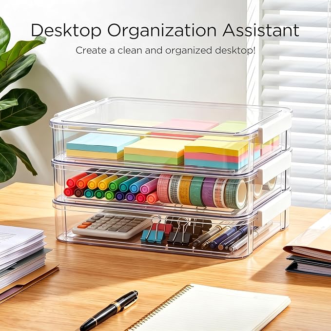 Citylife 5Packs 13''x9''Paper Storage Box with Lids, Clear Organizer | Stackable File Box for Organizing A4 Paper, Letters, Documents, Art Supplies, and Crafts,Project Case - Image 9