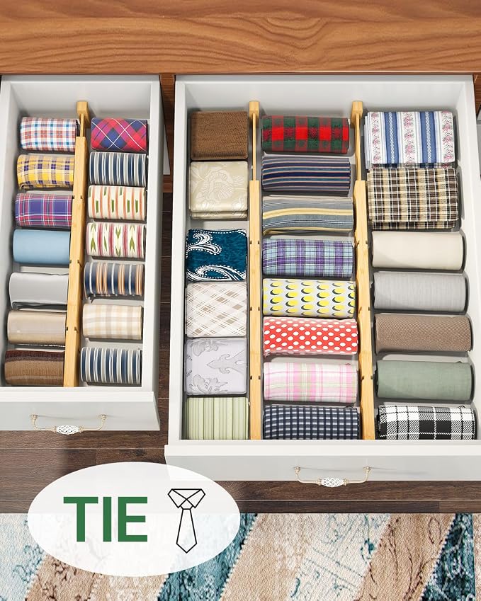 kiplant Kitchen Drawer Dividers - Adjustable Drawer Organizer for Clothes, Kitchen, Closet & Office - 8 Pack with Inserts, 18-22.6 Inches, Non-Slip Silicone Ends - Image 6