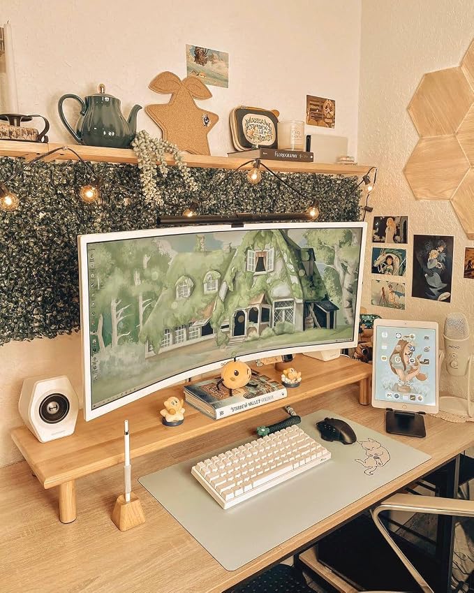 Bamboo Dual Monitor Stand Riser, Natural Desktop Shelf with Storage | 39.37-Inch Wide, Under-Shelf Storage for Keyboard, Mouse and Laptop, Fits Two 24-Inch Monitors in Home Office - Image 3