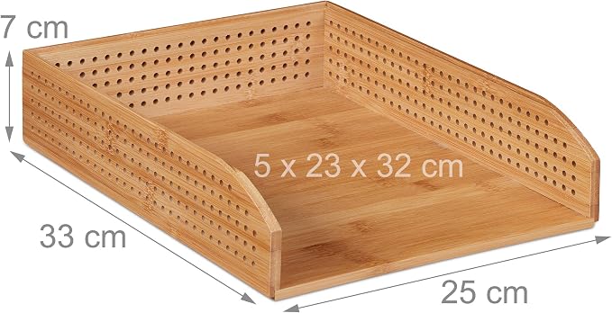 Bamboo Letter Tray, Set of 5, Perforated, Stackable, A4, Office Storage, Study, 7 x 25 x 13 cm, Natural - Image 4