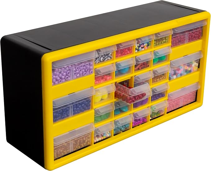 Akro-Mils 26-Drawer Plastic Drawer Storage Cabinet for Garage Organization, Bead Organizer, Building Bricks Storage, Teacher Toolbox, Makeup Organizer, 20-Inch W x 6-Inch D x 10-Inch H, 10126 Yellow - Image 4
