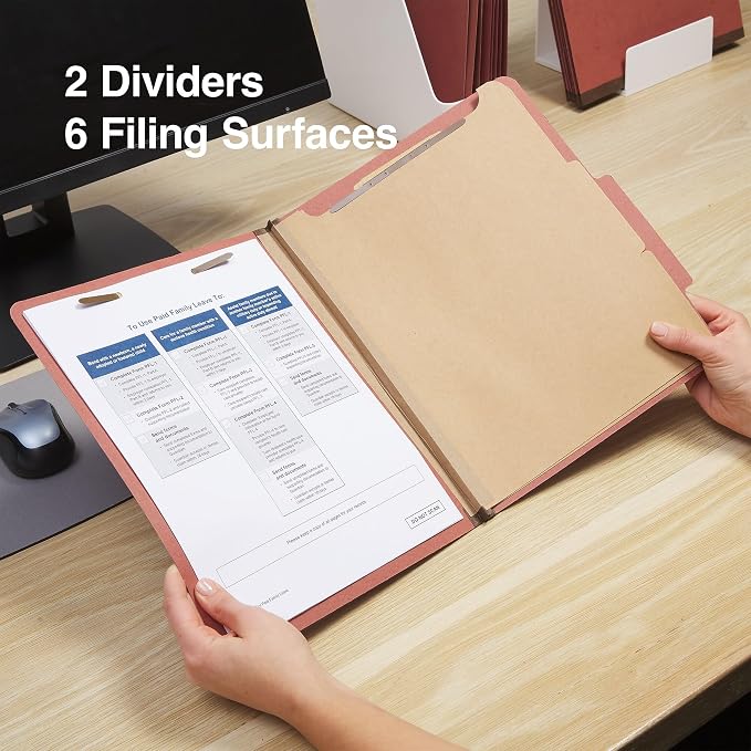 Staples 60% Recycled Pressboard Classification Folders, Letter Size, 2‑Dividers, 2.5" Expansion, Brick Red – 40/Carton - Image 4