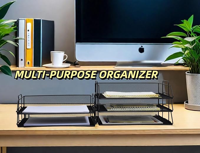 YFS A4 Mesh Letter File Folder Holder, Paper Organizer Letter Tray with Handle, 4 Tier Stackable Letter Tray, Document Organizer, Office Decor (A4,Vertical,White, 4 Tier) - Image 5