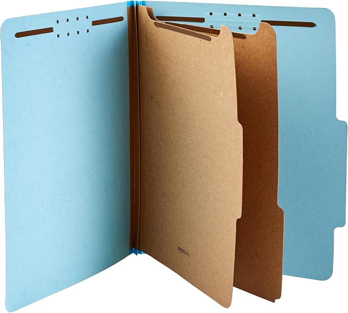 Amazon Basics Classification Folder with Prongs, 100% Recycled, 2 Dividers, 2" Embedded Fasteners, Letter Size, for Documents Organization, Light Blue, 10 Count (Pack of 2) - Image 3