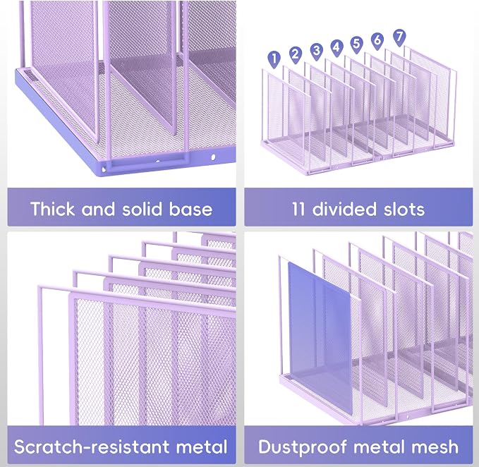 File Organizer for Desk, 7-Section Vertical File Sorter, Paper Holder Organizer Standing Metal File Folder for Office Home Classroom, Purple - Image 6