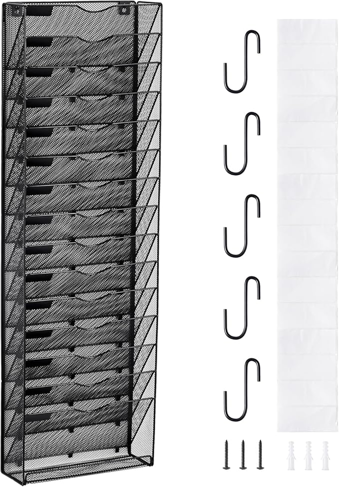 VEVOR File Wall Rack, 1-Piece 16 Pockets Mesh Wall File Holder, Wall Mounted Magazine Mail Paper and Document Storage Folder WJBGJHSWJSWSGLDOLV0 by VEVOR