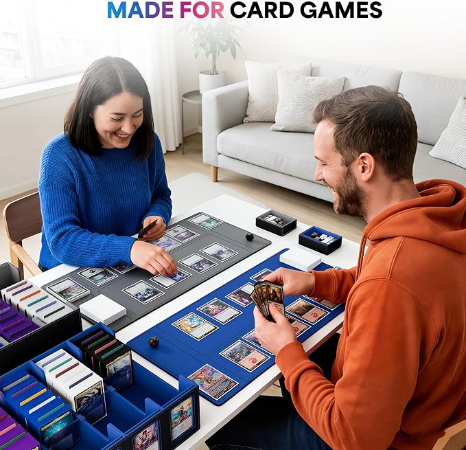 UAONO 5-Row Trading Card Storage Box with Commander Display, Black Blue | 3900+ Card Box with Removable Cover, Card Case Fits MTG TCG Sports Cards, 48 Dividers, 5 Stoppers, 5 Top Loaders, Dice Box - Image 7