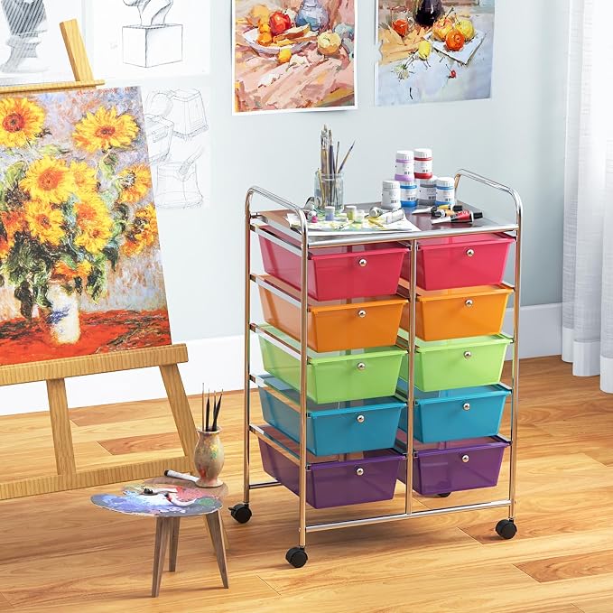 Giantex 10 Drawers Rolling Cart, Classroom Organizers, Storage Cart with Wheels, for Teacher Office Home School Supplies Tool Craft Art Paper - Image 2