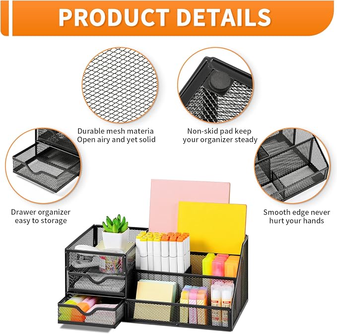 Lavatino Desk Organizer with File Holder+Larger Mesh Desk Organizer with Drawers - Image 5