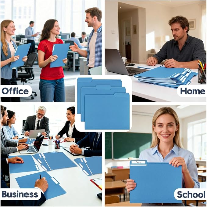 Colored File Folders,150 Pack Bulk, Letter Size 8.5" x 11",1/3 Cut Tab Durable Paper Folders with Blank Labels for Office Business School Home Use,Navy Blue - Image 7