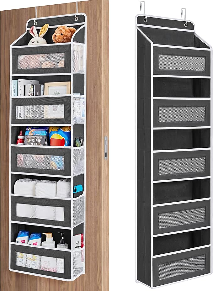 JARLINK Over the Door Organizer for Bedroom, Pantry Bathroom, 5 Shelf Black | Anti-Tilt Design, 44 lb Load Capacity, Hanging Door Organizer with 5 Large Capacity Pockets, Behind Door Storage for Nursery by JARLINK