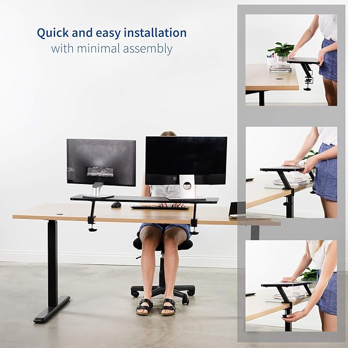 VIVO Black Clamp-on Large 40 inch Ergonomic Desk Shelf, Dual Computer Monitor and Laptop Riser Stand - Desk Organizer for 2 Screens STAND-SHELF40B - Image 4