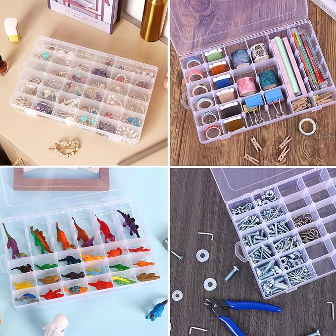 Bead Organizer Storage 4 Pack 36 Grid Jewelry Tackle Craft Box Adjustable | Clear Plastic, Adjustable Dividers, Label Stickers Included, for Beads Jewelry Crafts Fishing Tackle and Small Parts - Image 6