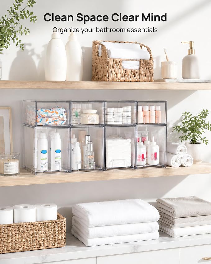 Vtopmart Stackable Storage Drawers Set of 8, Clear Plastic Organizer Bins for Baby Bottle, Beauty Supplies Storage, Ideal for Kichen Countertop, Vanity, Bathroom, Cabinet, Pantry Organization - Image 2