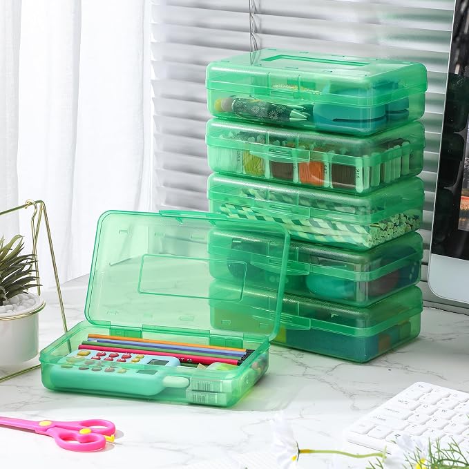 Fainne 24 Pack Pencil Boxes for School Clear Plastic Pencil Case Large Plastic Crayon Box Bulk Stackable Classroom Stationery Organizer School Supplies(Green) - Image 4
