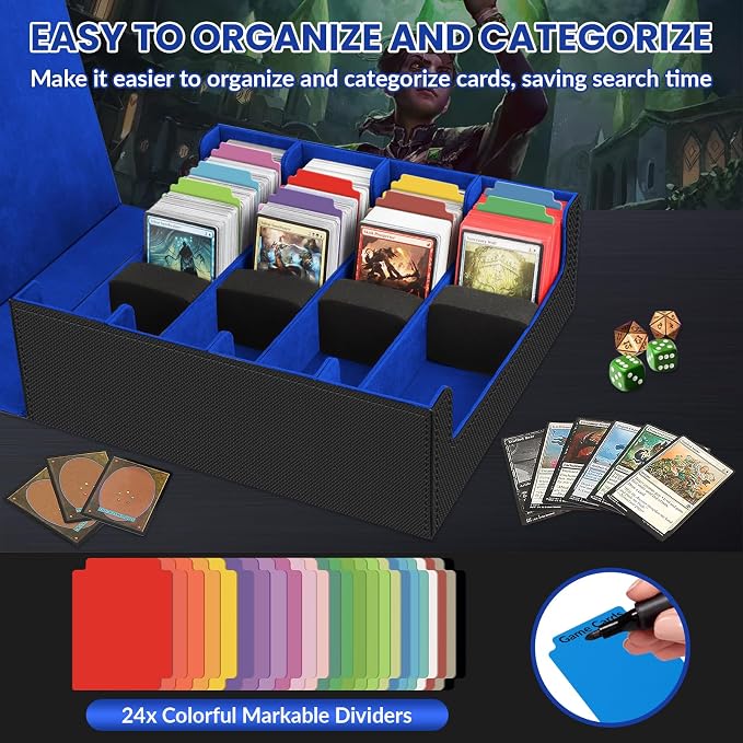 AOBOPLE 3200+ Trading Card Storage Box with Magnetic Closure, PU Leather | 4-Row Card Box,24 Dividers + 4 Foam Supports,Card Organizer For MTG TCG Magic Sports Cards,Gift For Collectors - Image 4