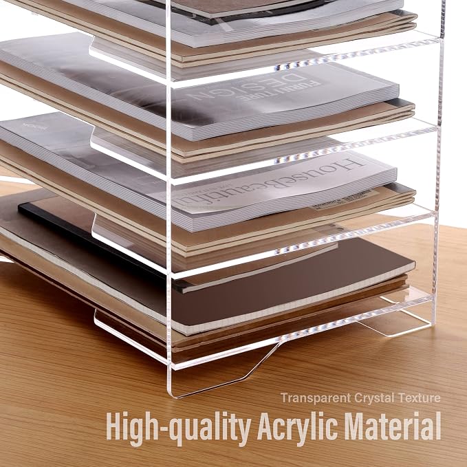 SANRUI Acrylic Paper Organizer Letter Tray for Desk, 5 Tier Enlarged File Sorter,Clear File Holder Desktop Shelf Document Storage for School Office Home - Image 4