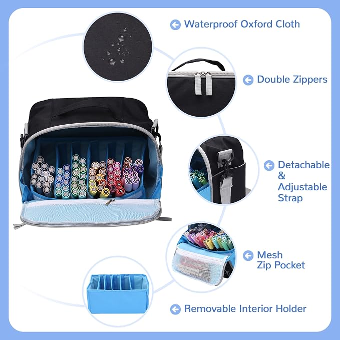 Togood Marker Organizer Bag - Large Storage Crossbody Tote for Marker Pens 130PCS+, Portable Art Supplies Case for Pens, Pencils, Books. Black - Image 3