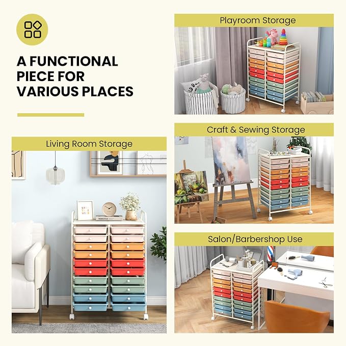 Giantex 20 Drawers Rolling Cart, Mobile Storage Drawer Cart, Classroom Organizer Cart for Office School Supplies Teacher Tools Scrapbook Paper Craft Small Printer, Utility Cart on Wheels, Macaron - Image 7